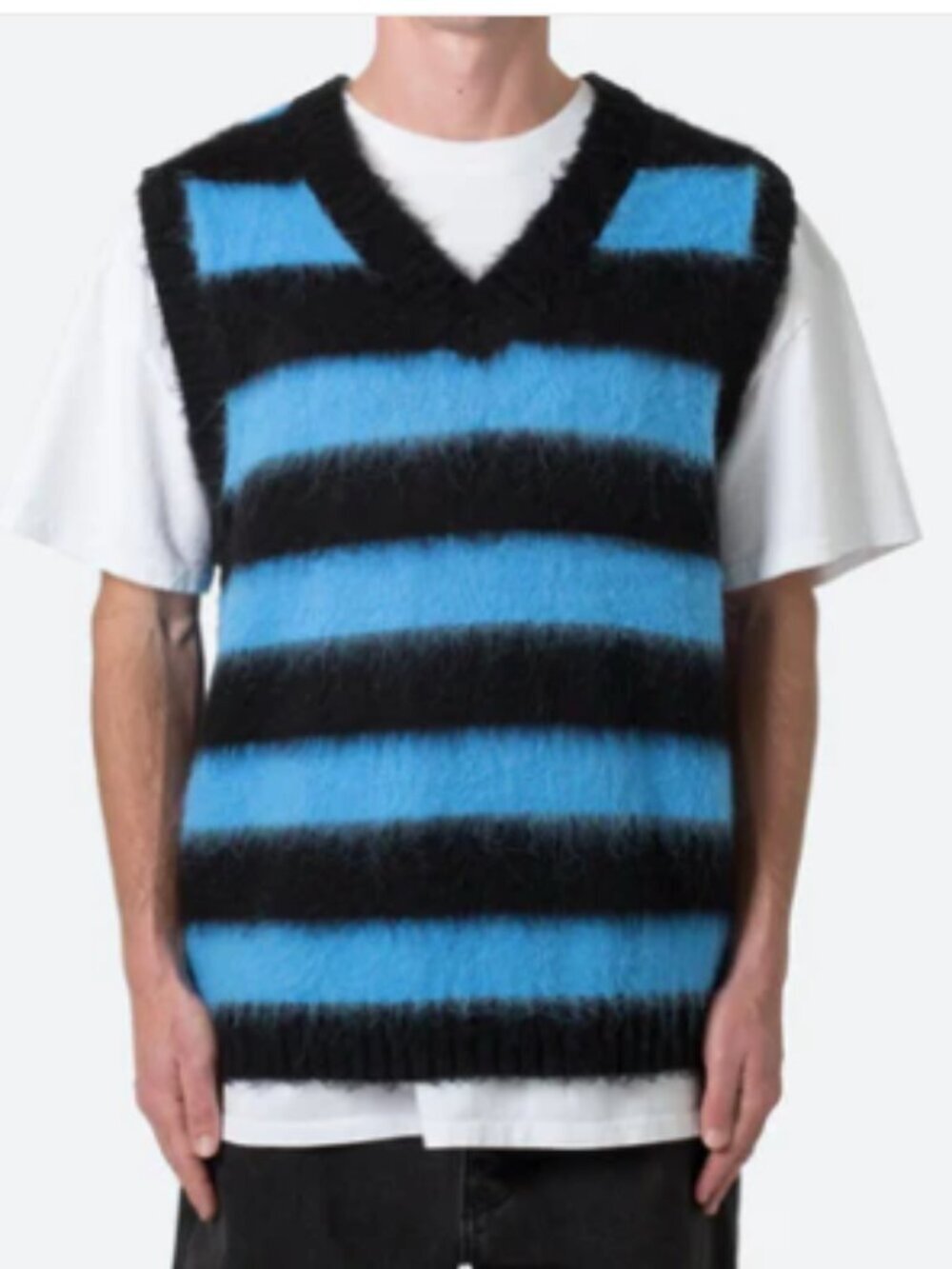 MNML Fuzzy Striped V-Neck Sweater Vest Size XXL preppy streetwear 90s boxy